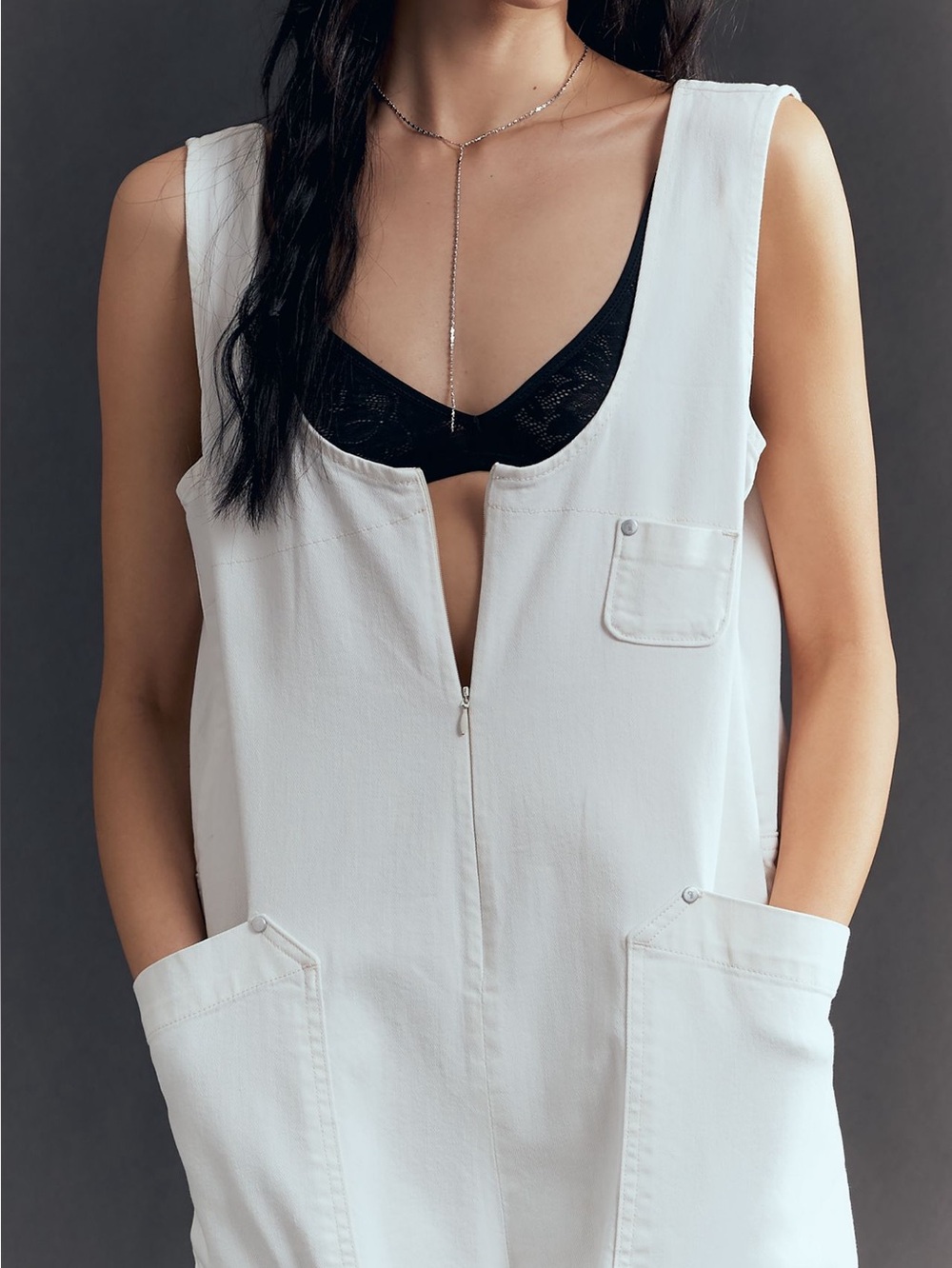 Anthropologie Overalls Pilcro Zip-Front Wide-Leg Overalls New Medium Ivory - Picture 4 of 14